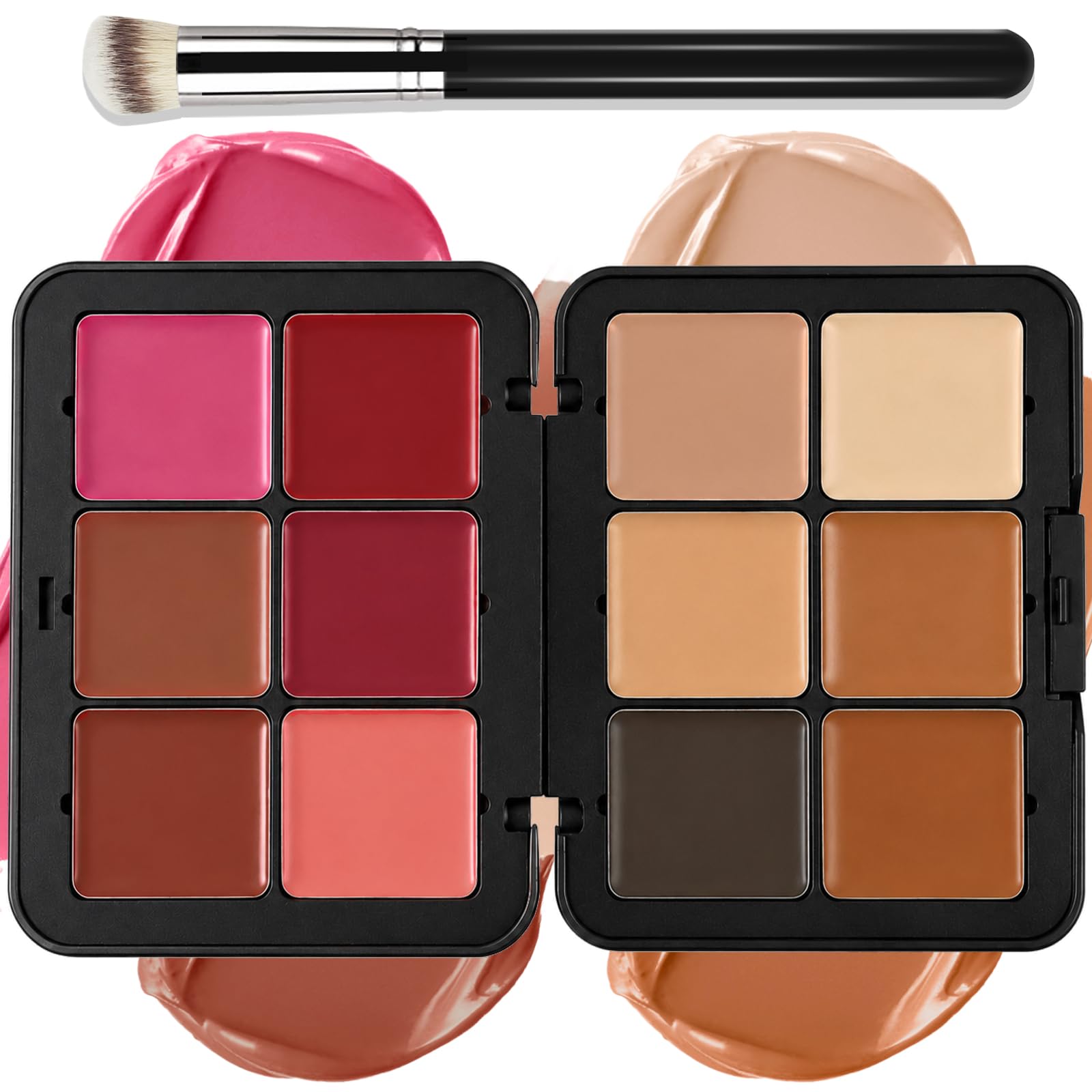 12 Colors Cream [Blush Contour Concealer] Makeup Palette for Cheeks - All in One Makeup Palette Kit with Brush, Natural Matte Long Wearing, Waterproof Blendable Face Make Up Pallete (#02) Set #02 Blush+Contour+Concealer