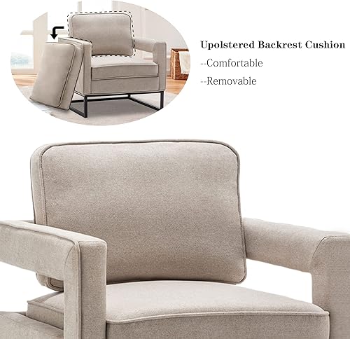 Miniatura 5 de Alunaune Silla moderna con diseño de brazo para sala de estar de mediados de siglo, silla tapizada para sala de estar, respaldo extraíble, sillón,