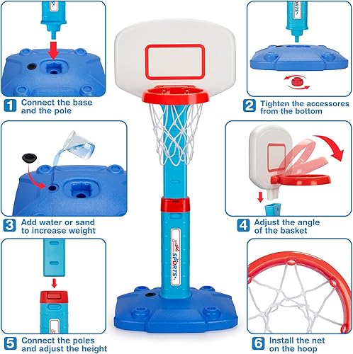 Miniatura 7 de LACCHOUFEE Aro de baloncesto para interiores y exteriores, juguetes para niños pequeños de 1 a 3 años, aro de baloncesto con 3 bolas, mini portería