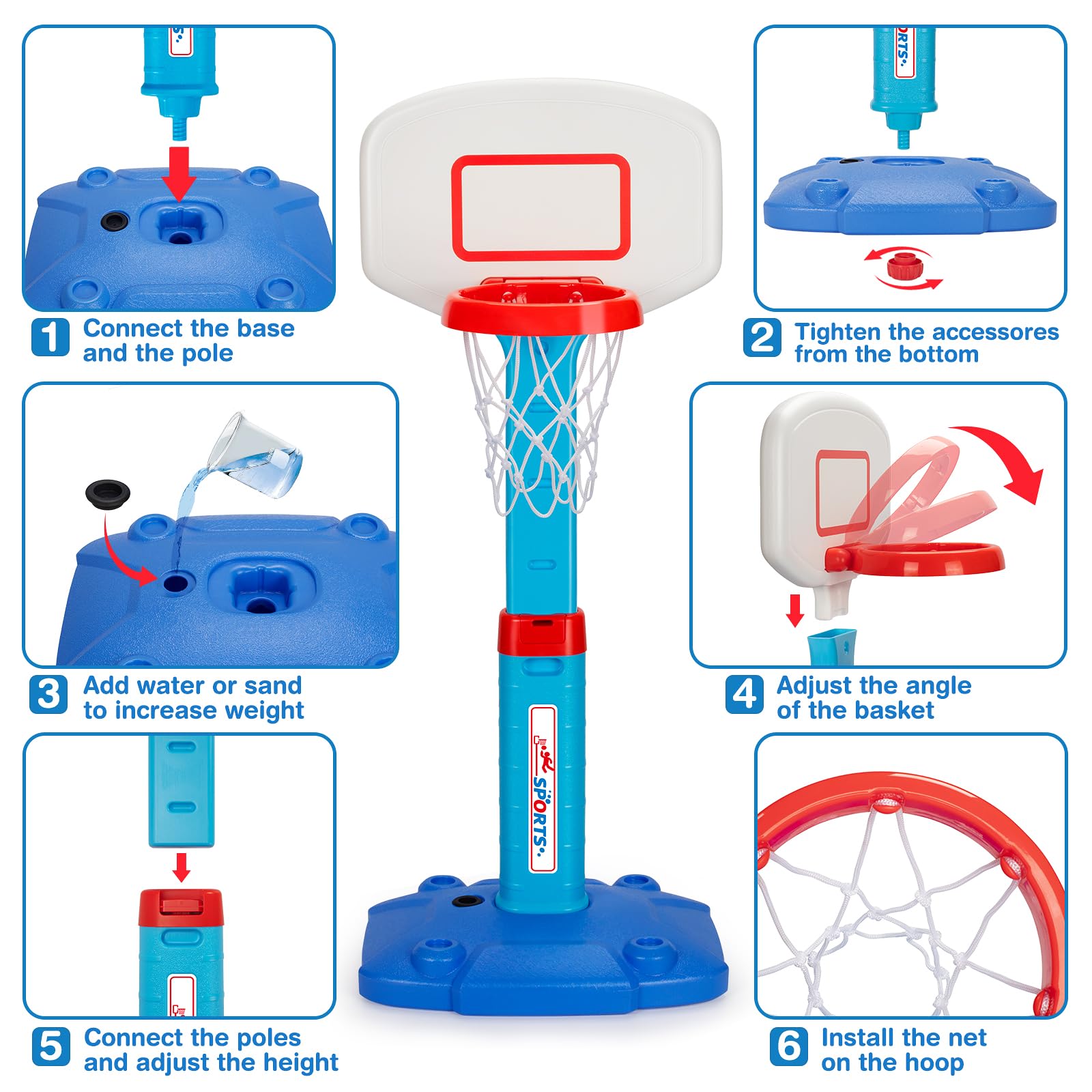 LACCHOUFEE Basketball Hoop Indoor Outdoor Toys for Toddlers 1-3, Kids Basketball Hoop with 3 Balls, Adjustable Mini Basketball Goal, Birthday Sports Toys Gift for Baby Boys Girls Age 1 and Up - Blue