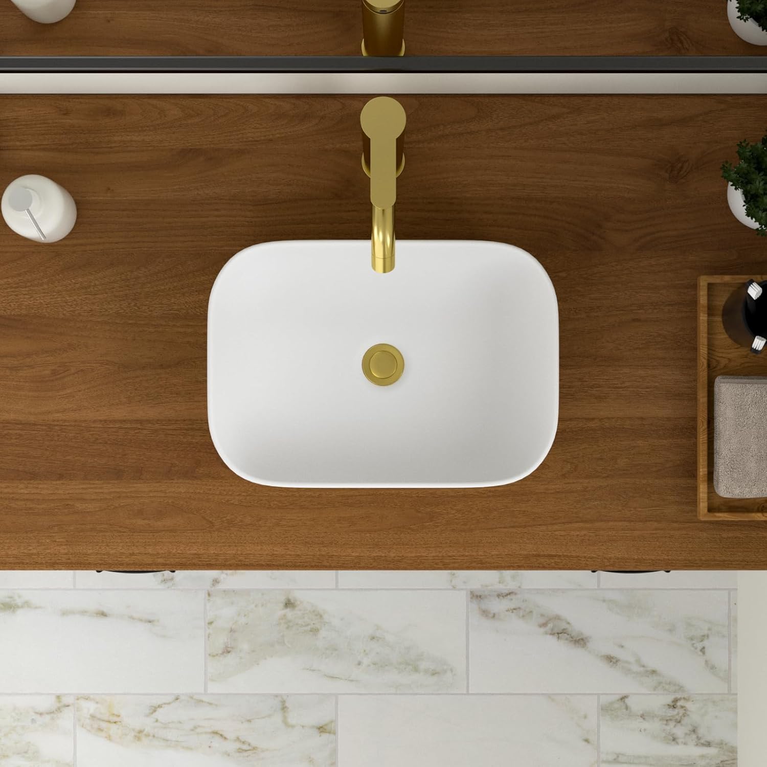 Logmey 18 Inch Bathroom Sink 18x14 Countertop Vessel Sink Rectangular Large Porcelain Ceramic White Bathroom Sink Modern Above Counter Vanity Sink Bowl