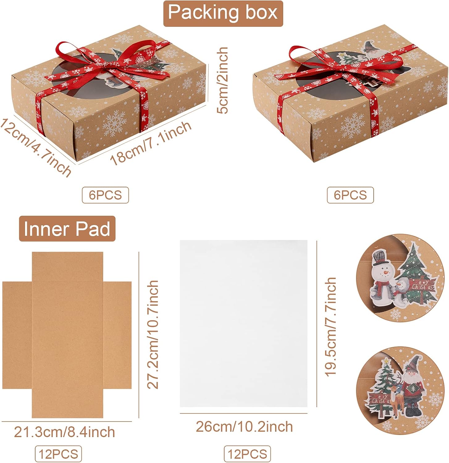 SASFOU 12 Pack Christmas Cookie Boxes, Cupcake Boxes with Clear Window Paper Xmas Bakery Treat Boxes for Holiday Xmas Party Favor Supplies(7.08 * 4.72 * 1.96inch): Home & Kitchen