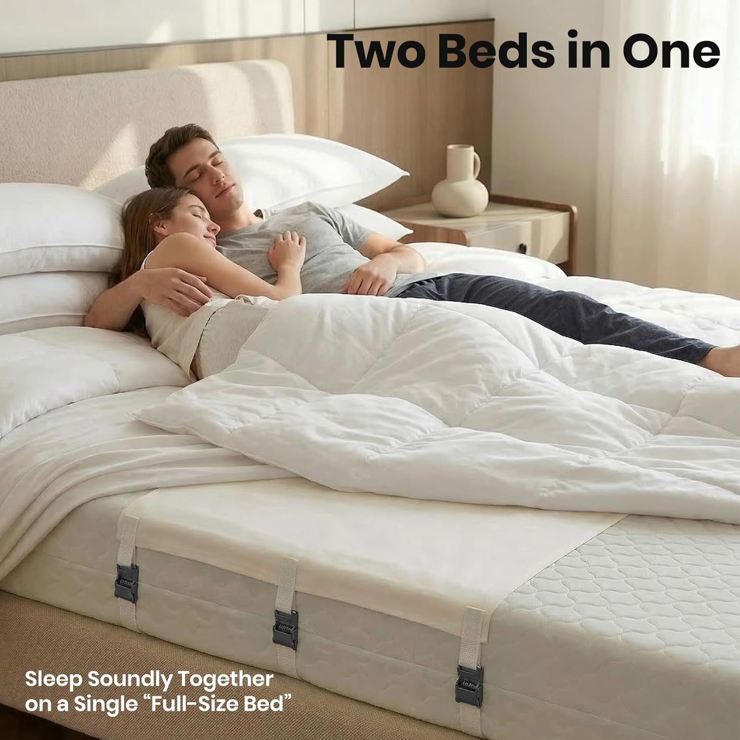 Mattress Gap Filler for Adjustable Bed, 102.3" x 23.6" Split King Bed Bridge with 3 Velcro Straps & Non-Slip Pads, Prevents Mattress Shifting, Keeps Beds Together