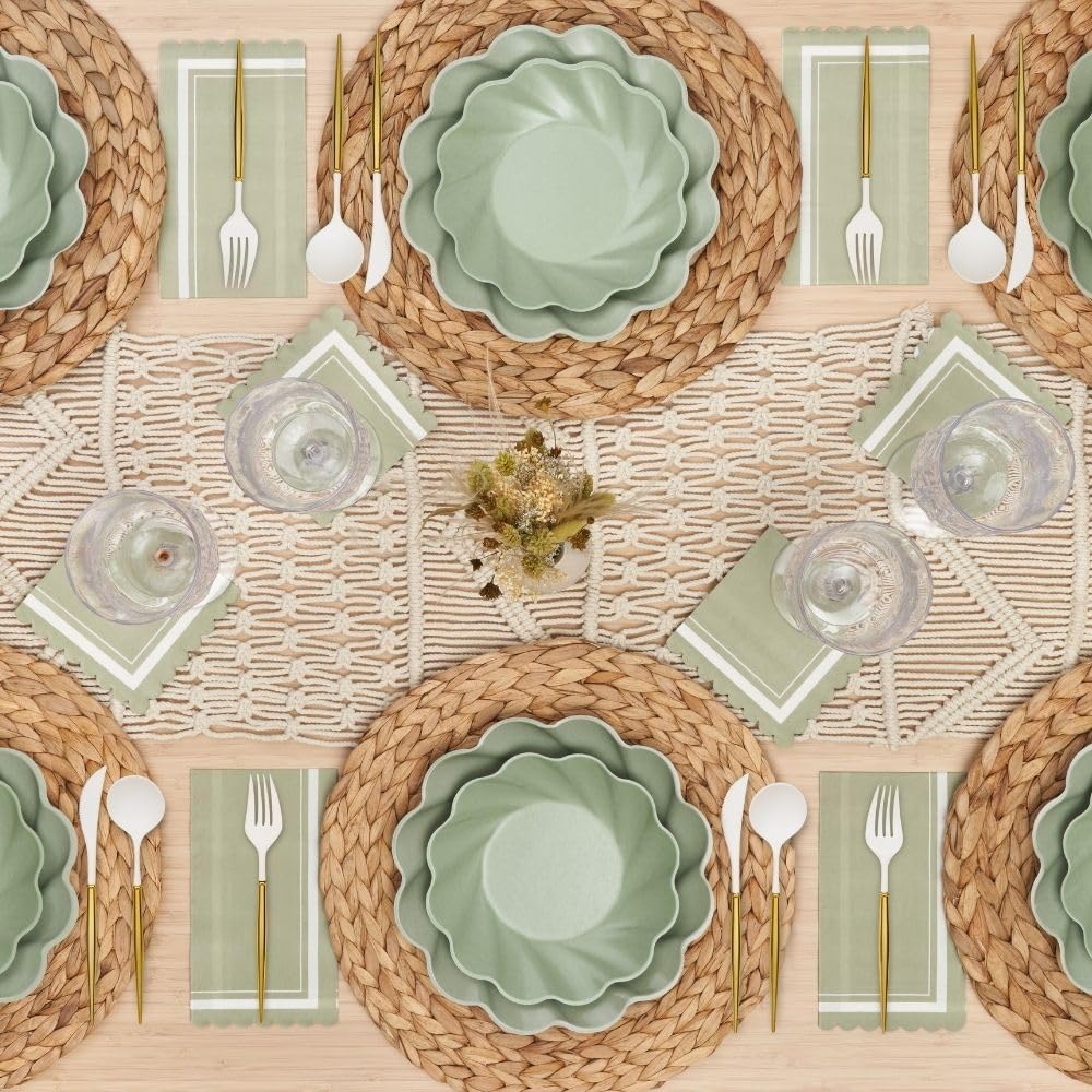 Sophistiplate Beautiful NEW Wavy Eco-Friendly Compostable Salad Plates - Made Of Bamboo Wood Fiber, and Sugarcane- biodegradable - Sturdy, 7.5 In, Sturdy & Heavy Duty - Pack of 8, Color Sage