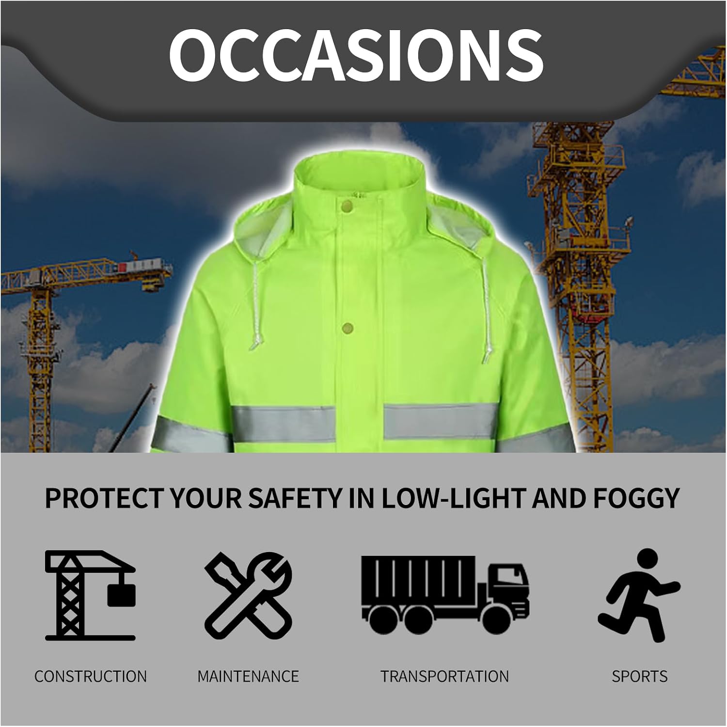 Custom Logo Safety Rain Jacket Professional level Class 3 High Visibility Rain Coat with Zipper Waterproof Construction