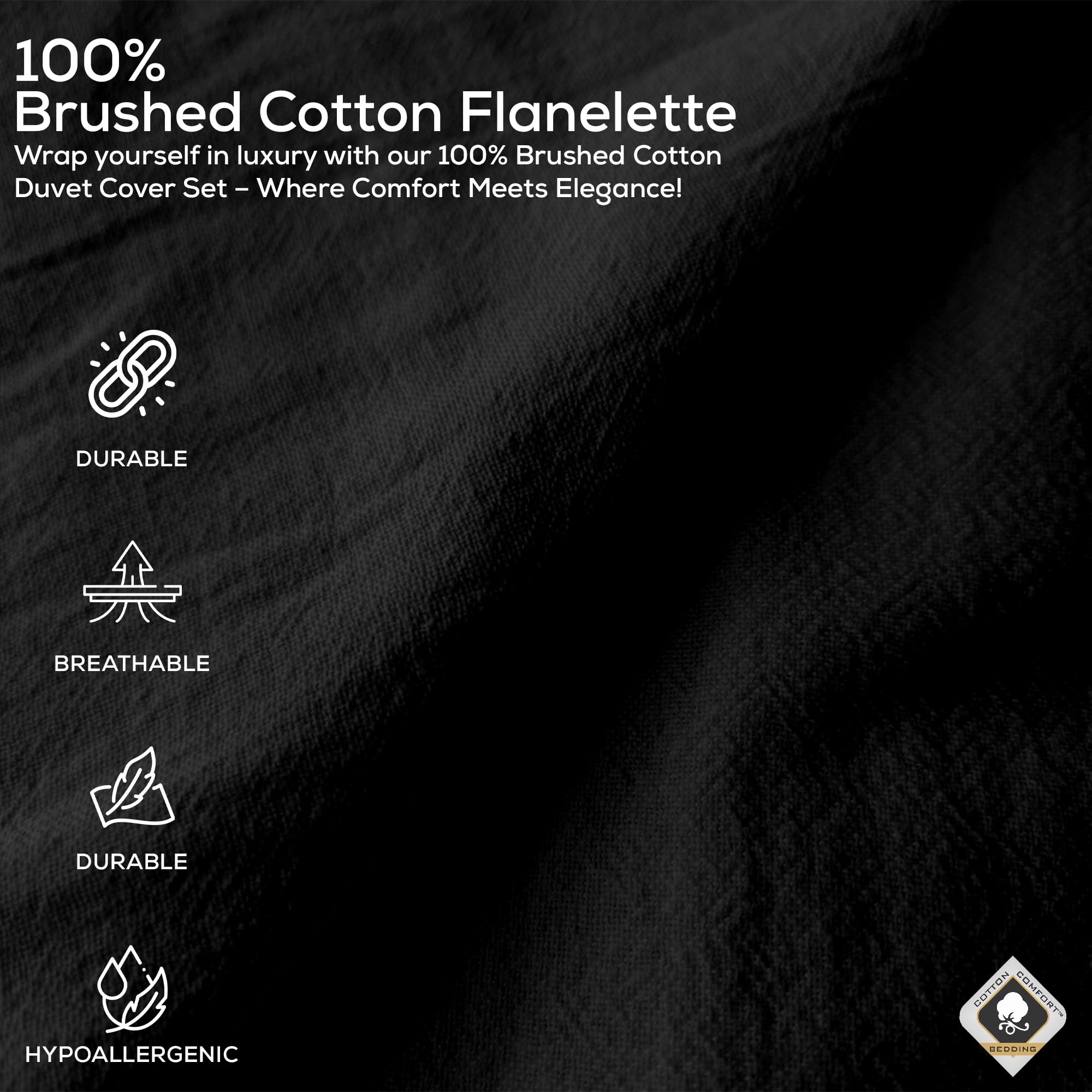 Cotton Comfort Bedding 100% Brushed Cotton Flannelette Pillowcase Pair, Soft Warm Winter Pillow Covers - Image 4