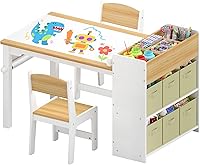 DOREROOM Kids Art Table & Chair Set with Storage Bins, Paper Roll - Wooden Toddler Craft Desk for Drawing, Learning & Play (Ages 3+)