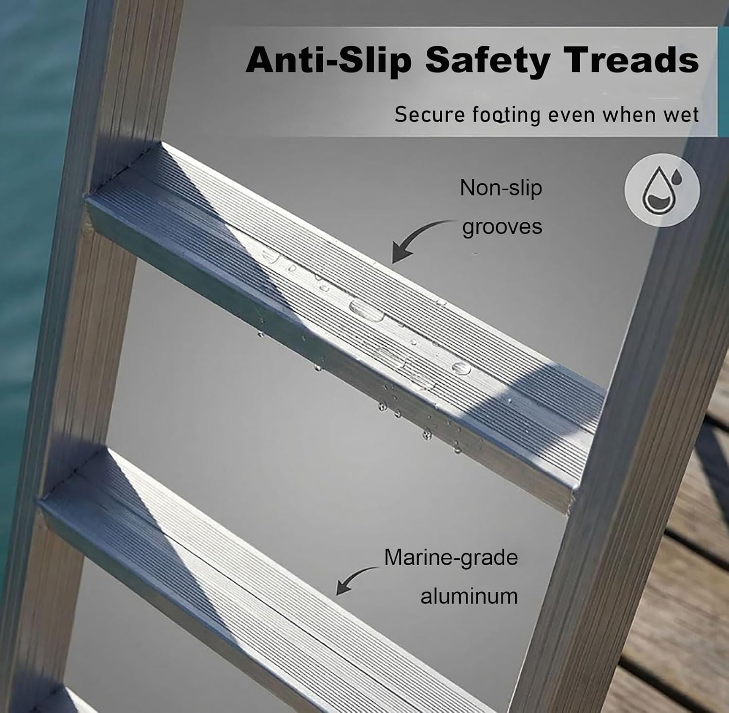 5-Step Folding Swim Ladder with Non-Slip Grips, Removable Aluminum Dock for Pontoon & Boats, 440 lb Weight Capacity, Anti-Slip Treads for Pools & Watercraft.
