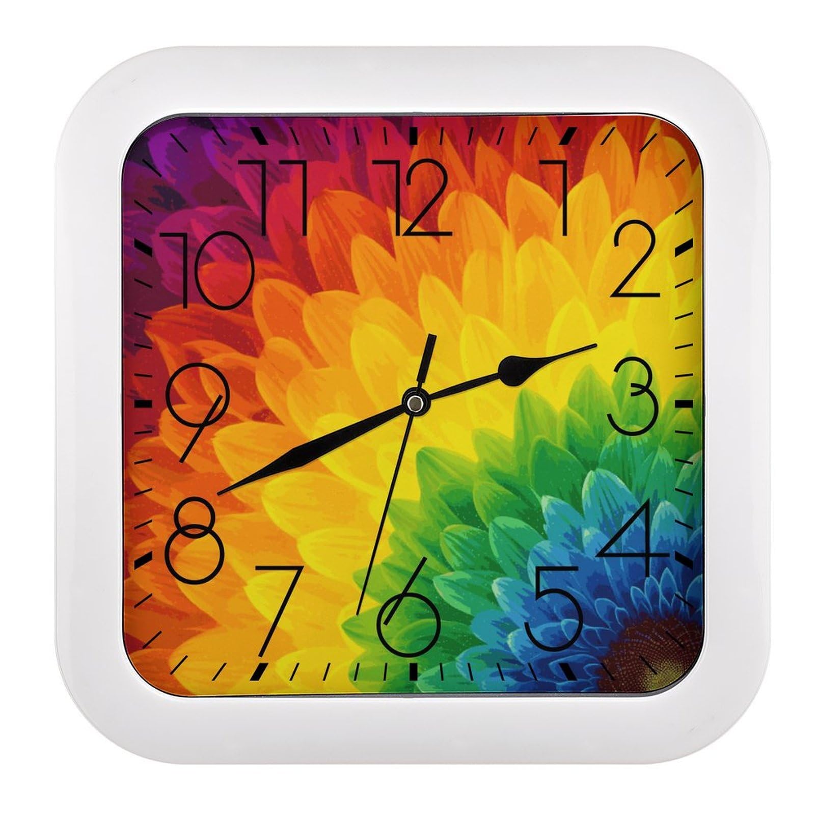 JTREHY Sunflower Rainbow Wall Clock The Sound is Soft Square Timepiece Fashion Precise Easy to Read Numbers | Perfect Living Room Kitchen Or Office Clocks
