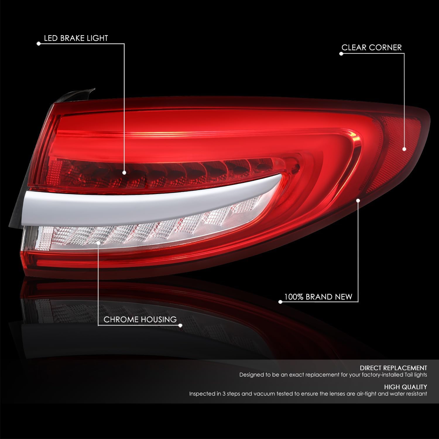DNA MOTORING Right OE Style LED Outer Tail Light Compatible with 2017-2020 Fusion,OEM-TL-005-R