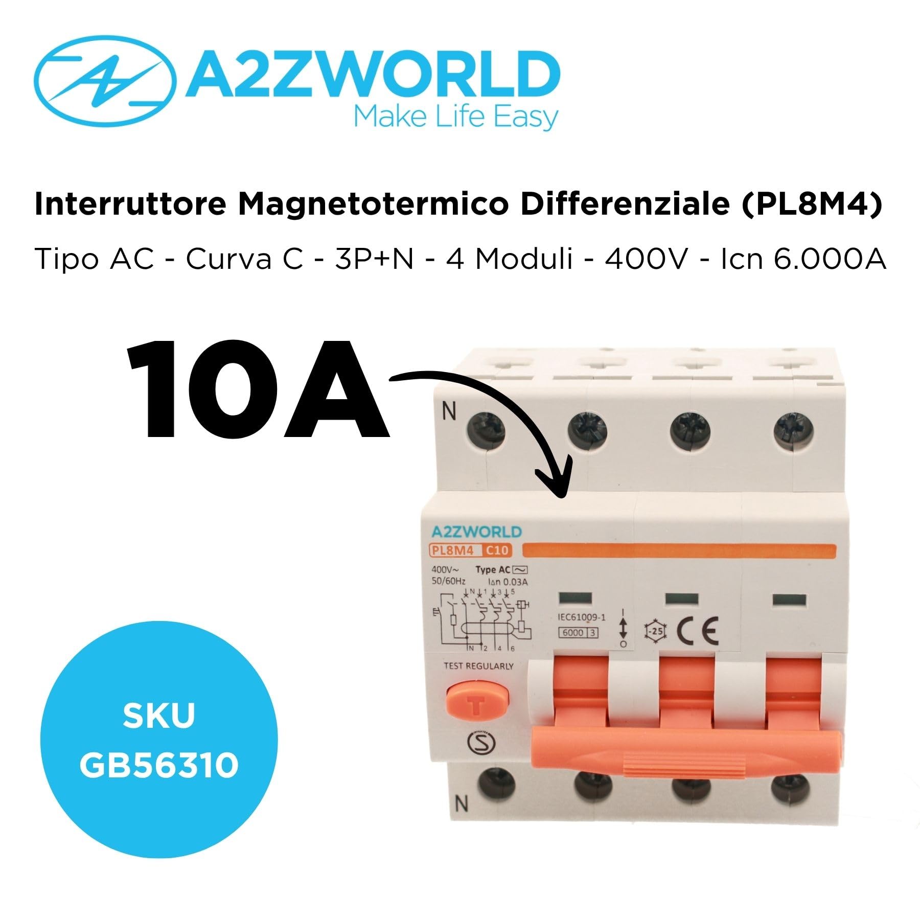 Przełącznik różnicowy magnetyczny, 3P+N 6KA 380V, zajmuje 4 moduły DIN, 30mA lub 300mA, dostępne 10A 16A 20A 25A 32A 40A 50A 63A (30mA 10A)