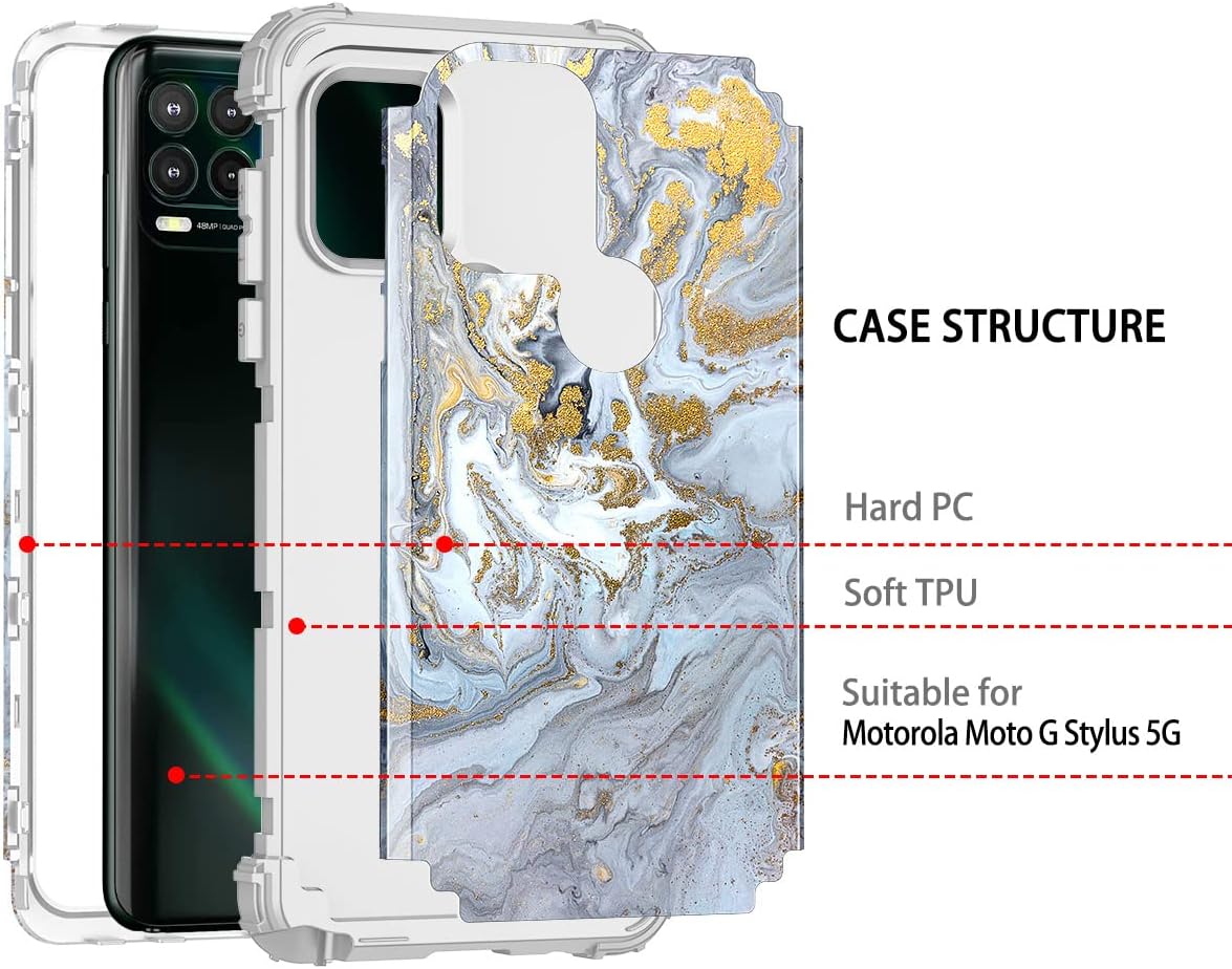 Rancase Compatible with Moto G Stylus 2021 5G Case,Three Layer Heavy Duty Shockproof Protection Hard Plastic Bumper +Soft Silicone Rubber Protective Case for Motorola Moto G Stylus 2021 5G,Gray/Gold