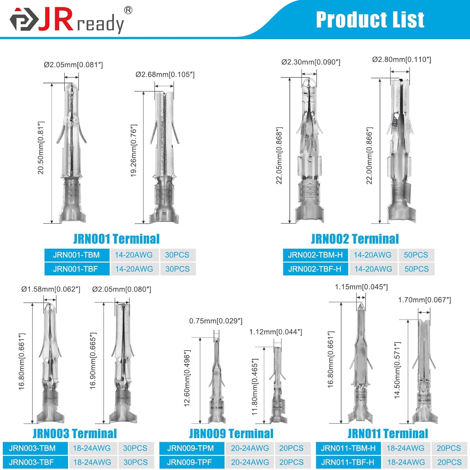 JRready ST6527+ST6516+ST6514 Molex Pins Kit with Micro-Fit 2 4 6Pin Power Connector .093"/.062"/MLX 6.35/Mini-Fit Jr./Micro-Fit 3.0 Terminal Automotive Terminals 14-20AWG/18-24AWG/20-24AWG Contacts