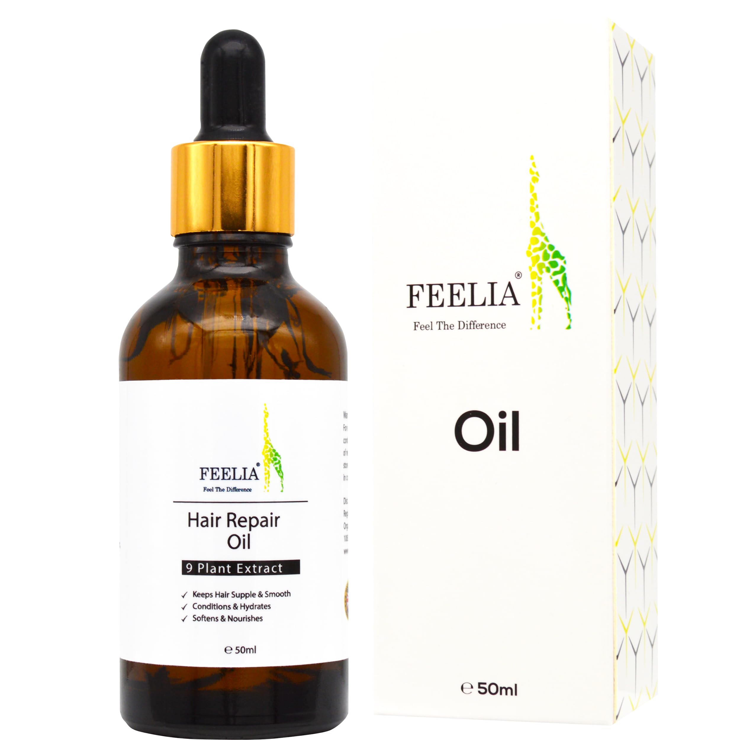 Feelia, Hair Repair Oil, With Argan, Avocado, Jojoba for Dry Damage Hair Keeps Hair Supple & Smooth, Conditions & Hydrates