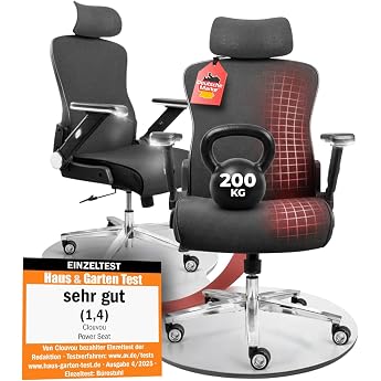 CLOUVOU PowerSeat Ergonomic Office Chair 200 kg [Test Winner] Extra Wide | Swivel Chair Desk Chair Office Chair &amp; Gaming Chai