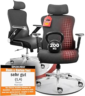 CLOUVOU PowerSeat Bürostuhl Ergonomisch [TESTSIEGER] Schreibtischstuhl 100% individuell einstellbar | Büro Stuhl & Gaming Stuhl | Computerstuhl Home Office Chair Ergonomic | Drehstuhl 200 kg