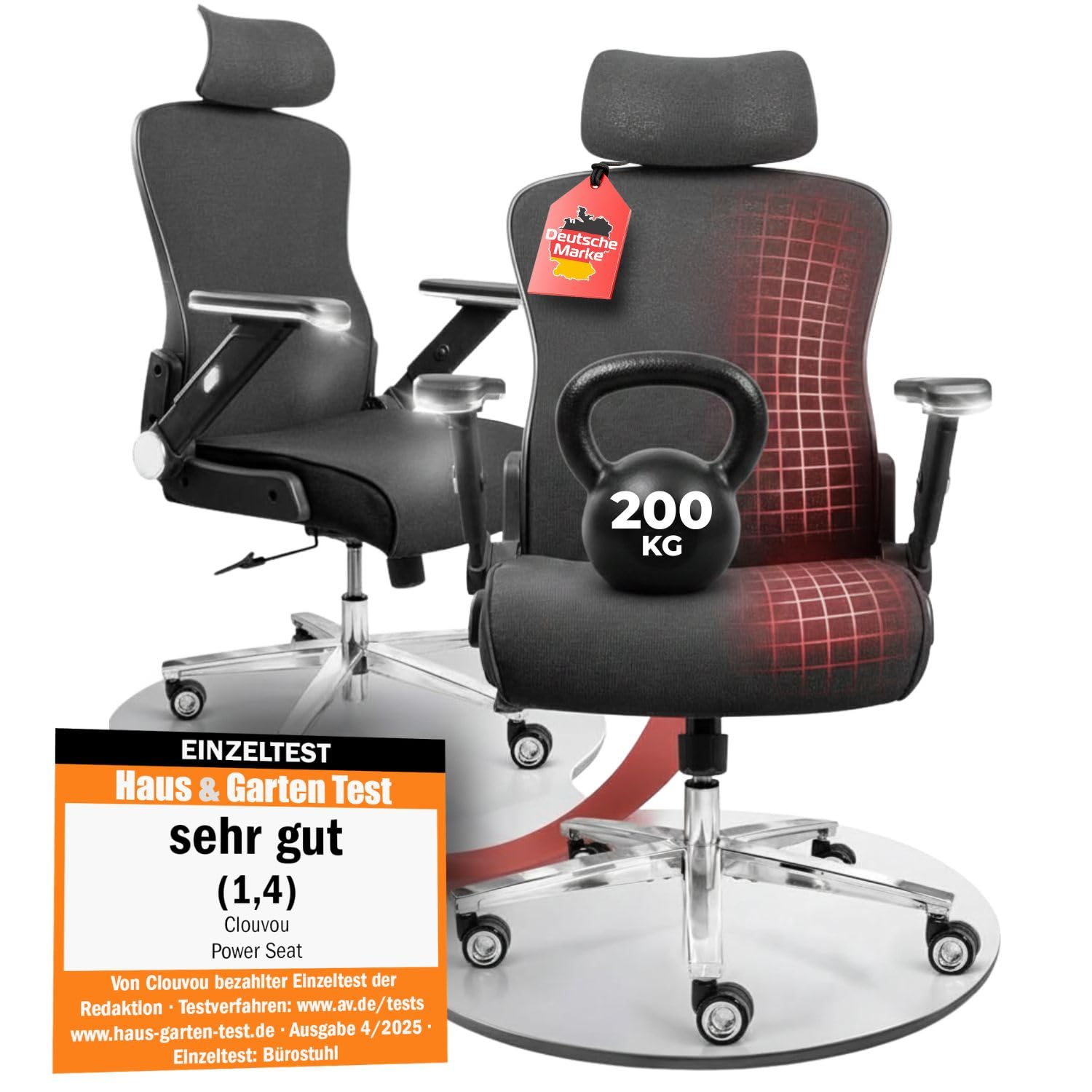 CLOUVOU PowerSeat Bürostuhl Ergonomisch [TESTSIEGER] Schreibtischstuhl 100% individuell einstellbar | Büro Stuhl & Gaming Stuhl | Computerstuhl Home Office Chair Ergonomic | Drehstuhl 200 kg