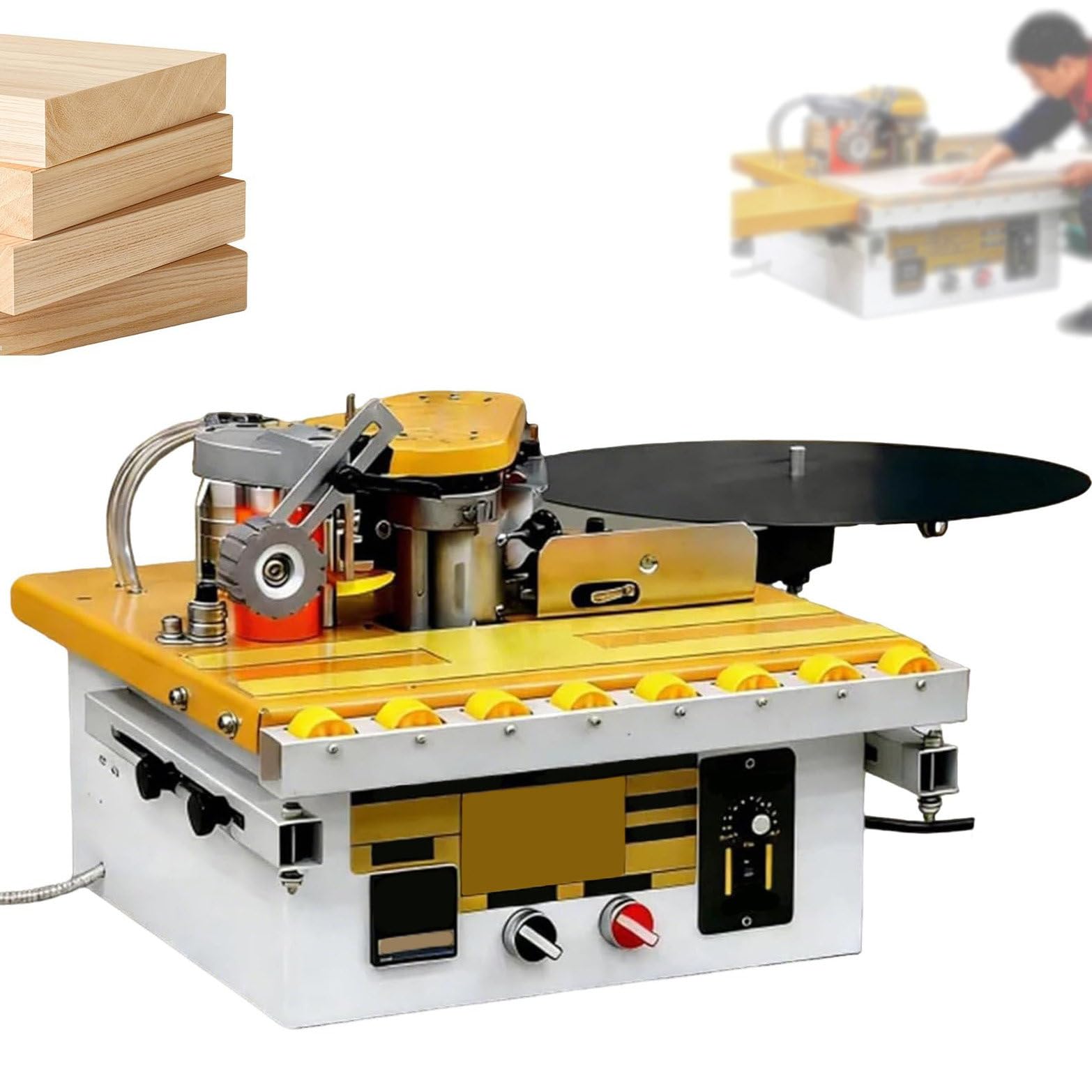 Máquina de bandas de bordes para renovar muebles de madera y paneles en el taller de casa