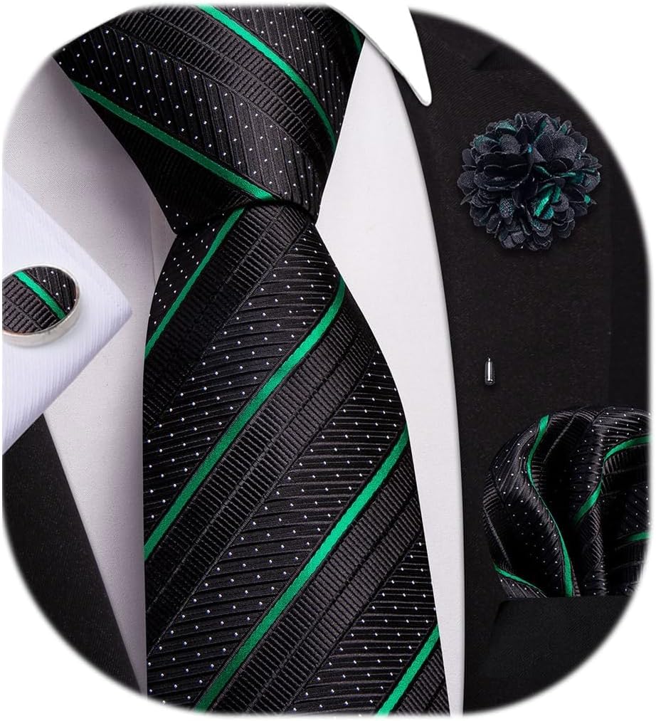 Mens Tie and Lapel Pin Paisley Striped Floral Necktie for Men Pocket Square Cufflinks 4PCS Set Wedding Party