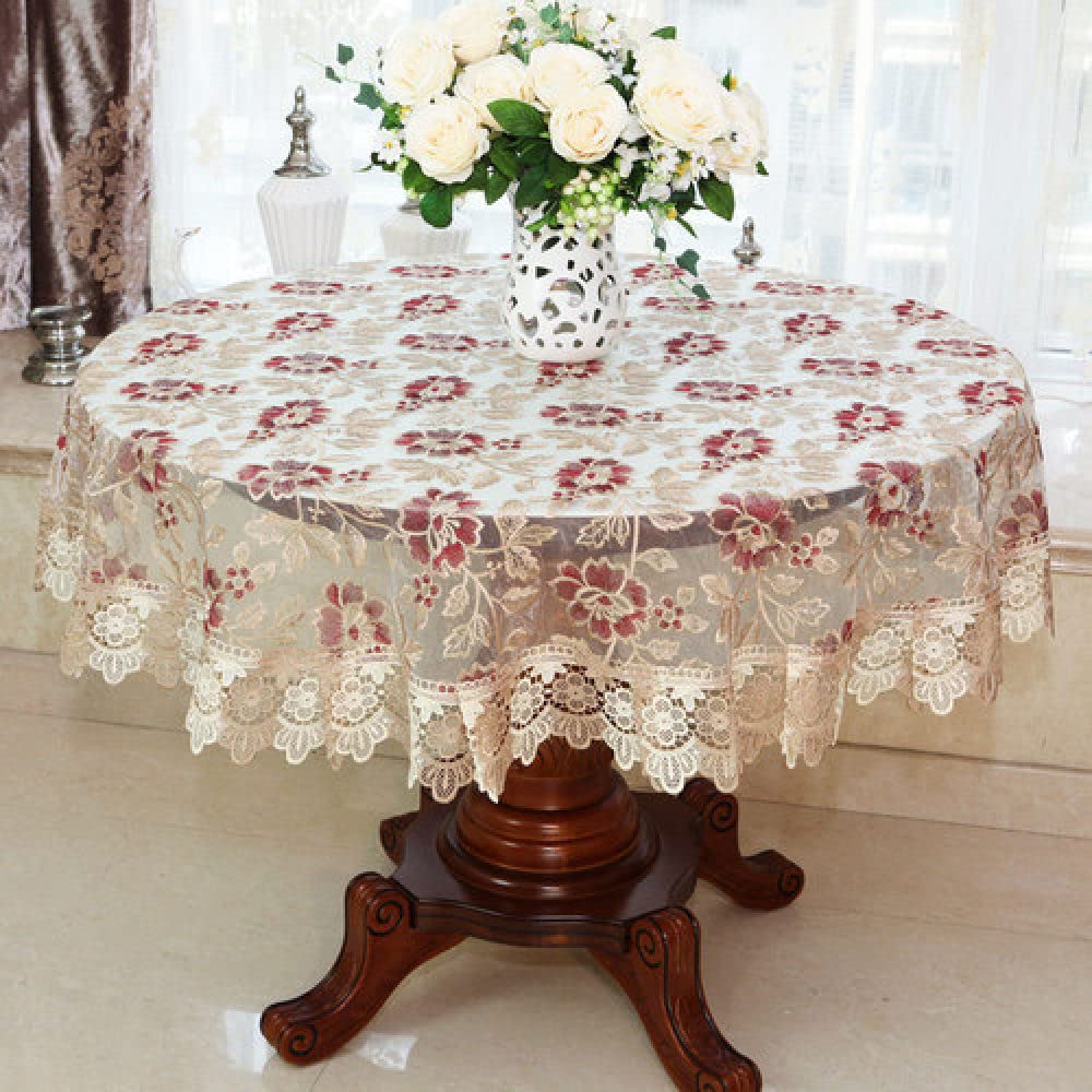 Nappe ronde en dentelle or rose 175 cm pour une table de salle à manger élégante