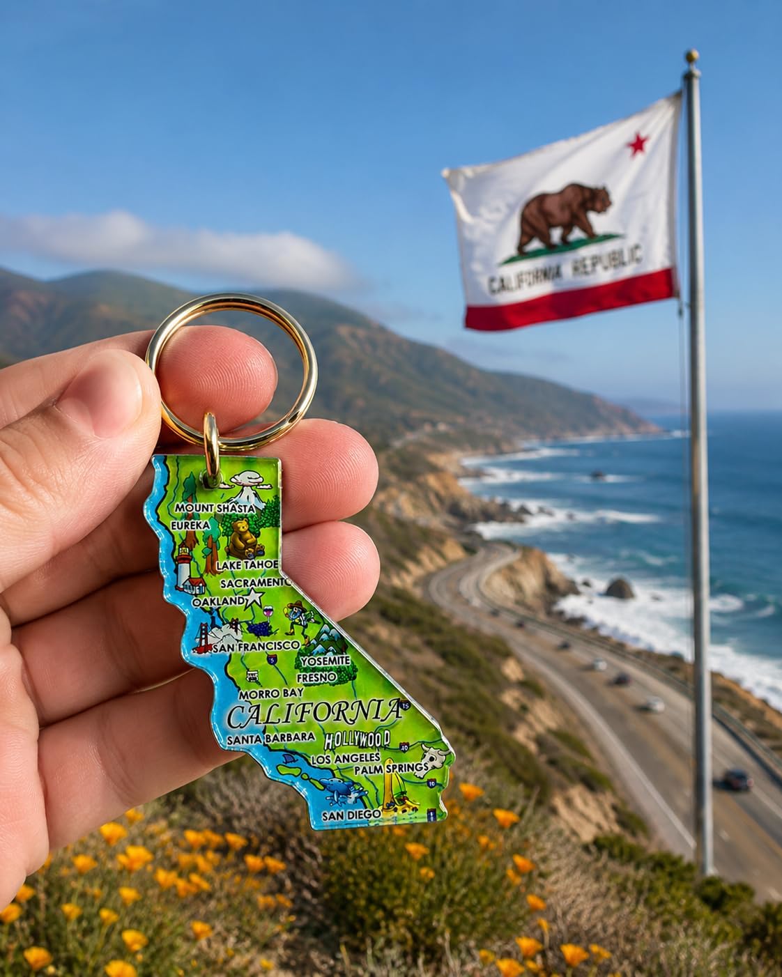 Westmon Works California Key Chain Acrylic Souvenir State Map Keychain Ring Gift