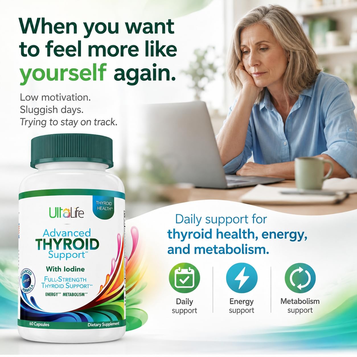 Daily Thyroid Boost Advanced Formula with Iodine Ashwagandha Vitamin B12 Zinc and Selenium for Energy Metabolism and Focus 60 Capsules — Amazon image 4