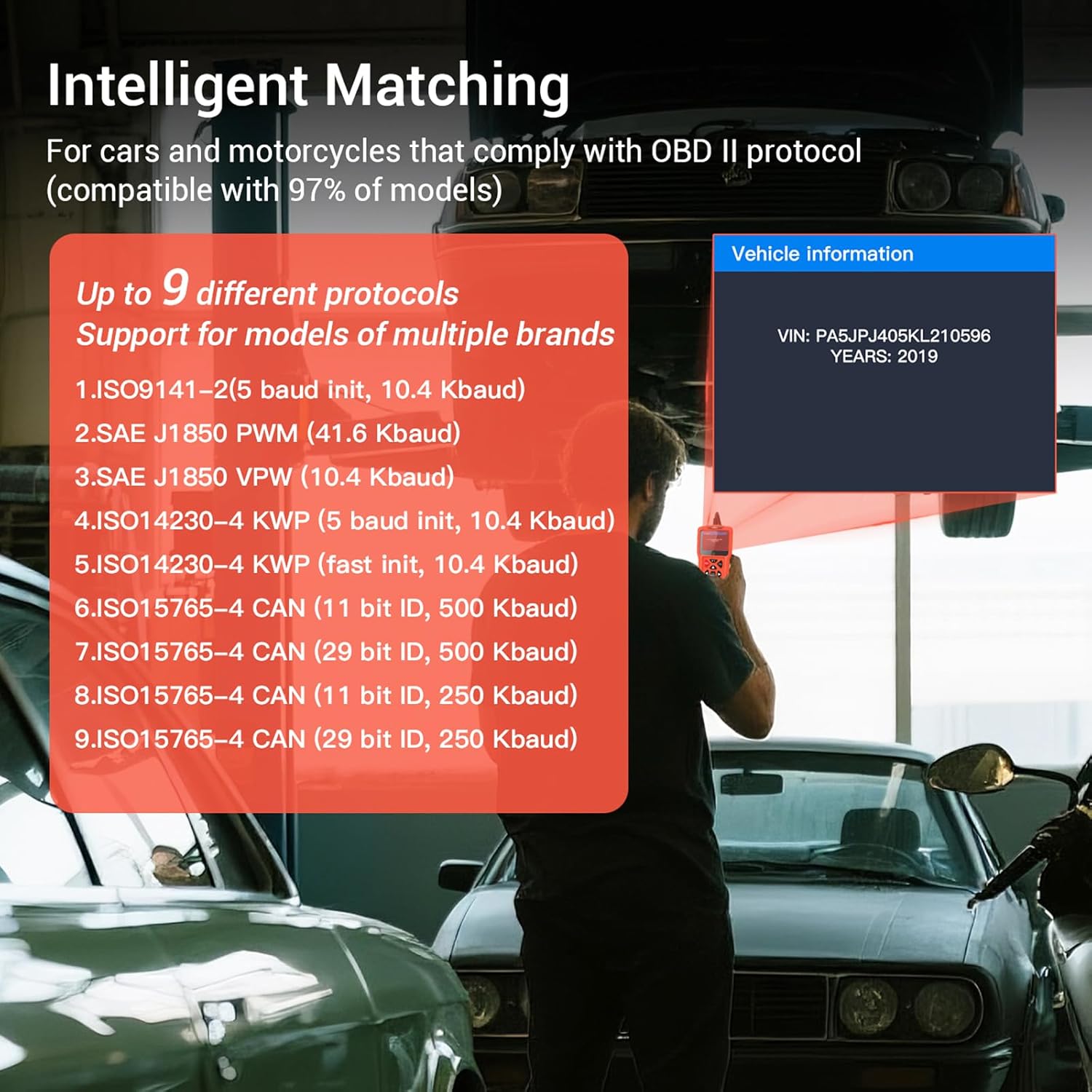 OBD2 Scanner Diagnostic Tool for Car,Professional Check Engine Code Reader,Battery Tester,Live Data,Freeze Frame,I/M Readiness,Works for All Vehicles Since 1996