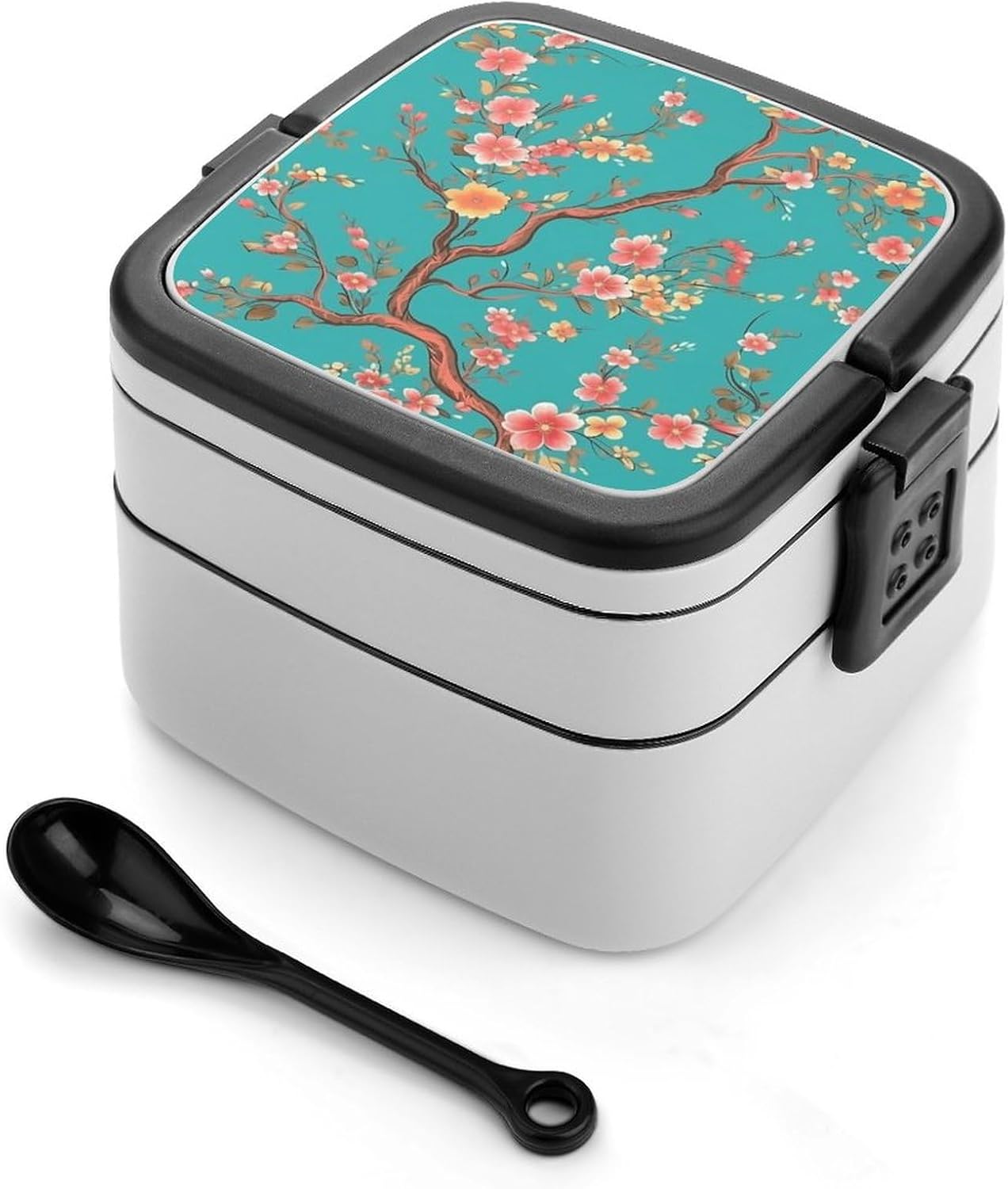 Adults Lunch Box Adult Bento Box Stackable Bento Box BPA-Free Turquoise Blue Flower Lunch Box Food Container Ideal for Meal Prep, Work, And On The Go