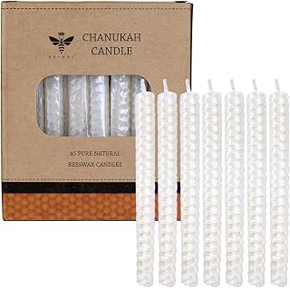 DEYBBY Honeycomb Beeswax Spell Chime Candles for Home - Set of 45 Tiny Beeswax Candle for All 8 Nights of Hannukah Menorah, Cream White