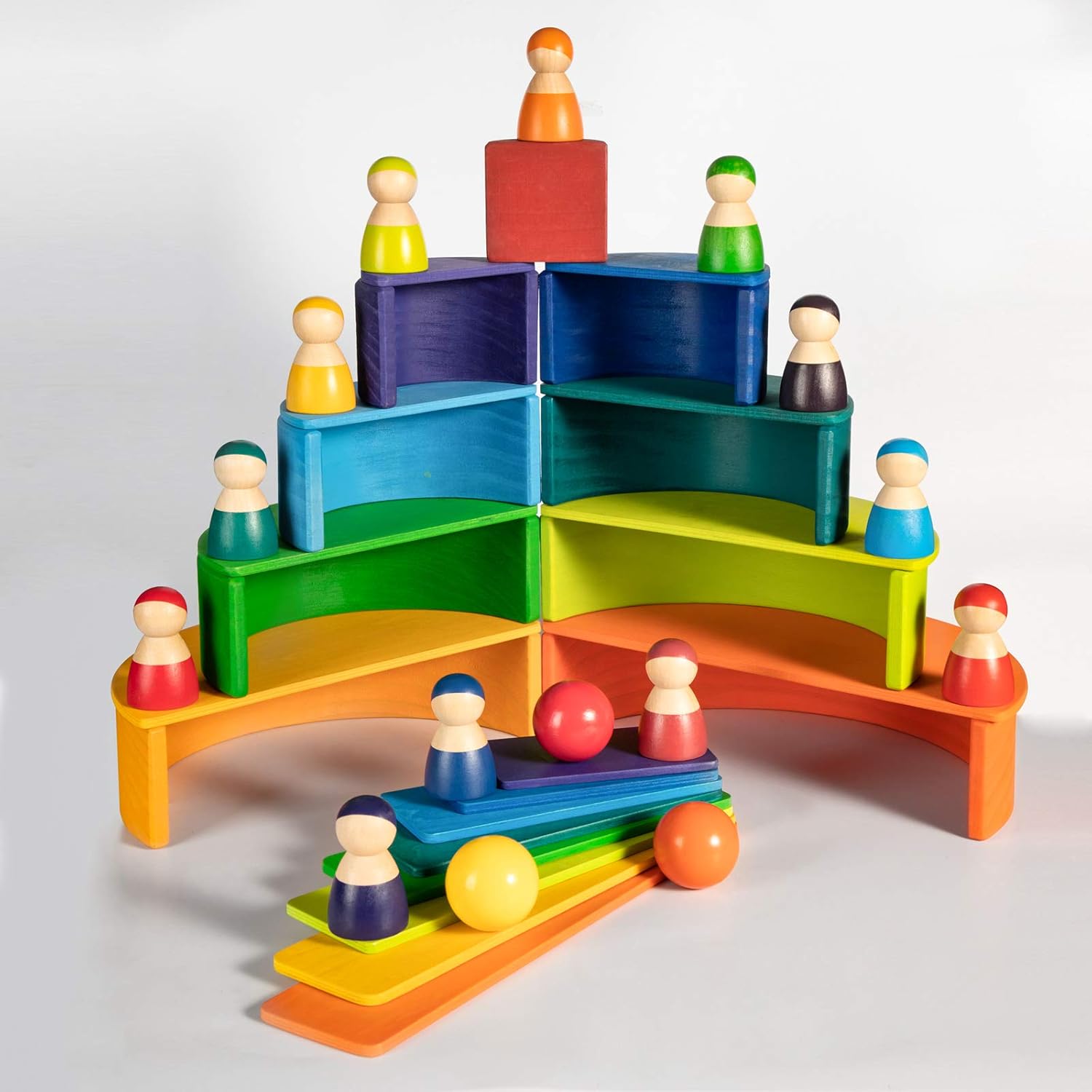 MerryHeart Wooden Rainbow Semicircle Stacker Toys, 11Pcs Semicircle Rainbow Stacking Puzzle, Rainbow Building Blocks Board Set for Kids, Learning Creative Thinking Toys : Toys & Games