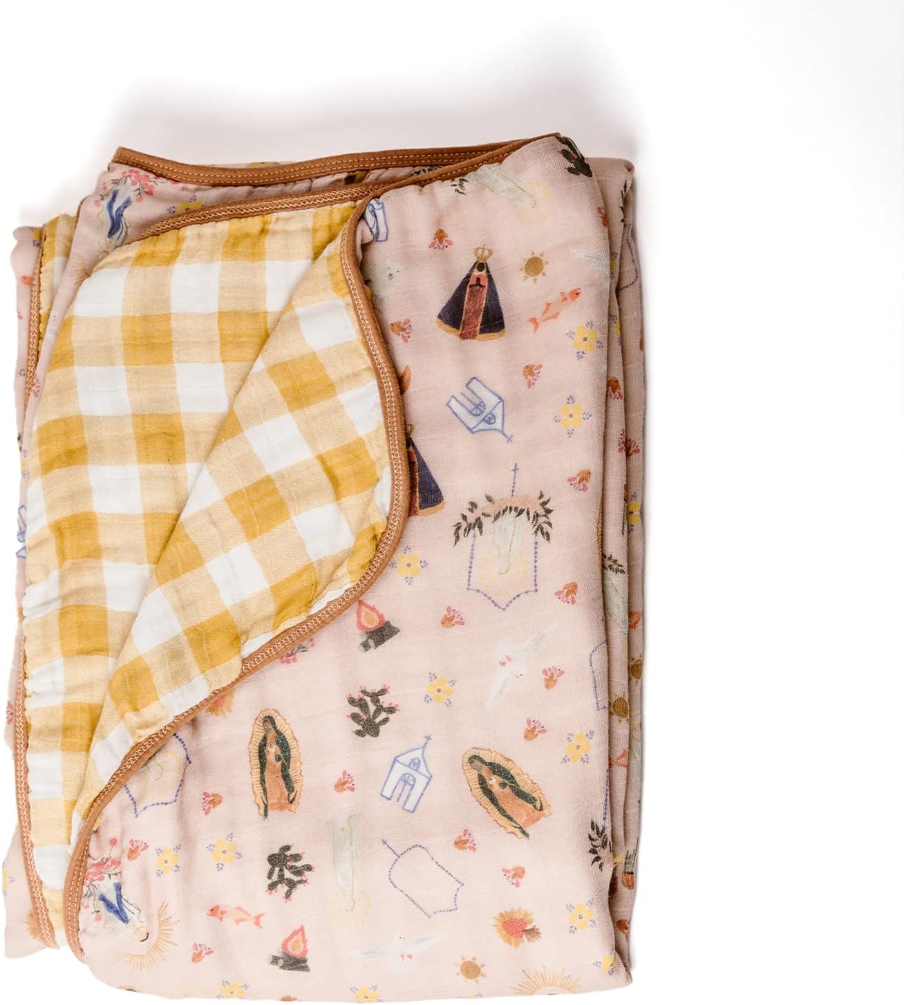 Be A Heart Catholic Baby Blanket | Pink Gingham Cotton Blend Large Throw Blanket for Baby Girl | Napping, Camping, Travel, Hiking