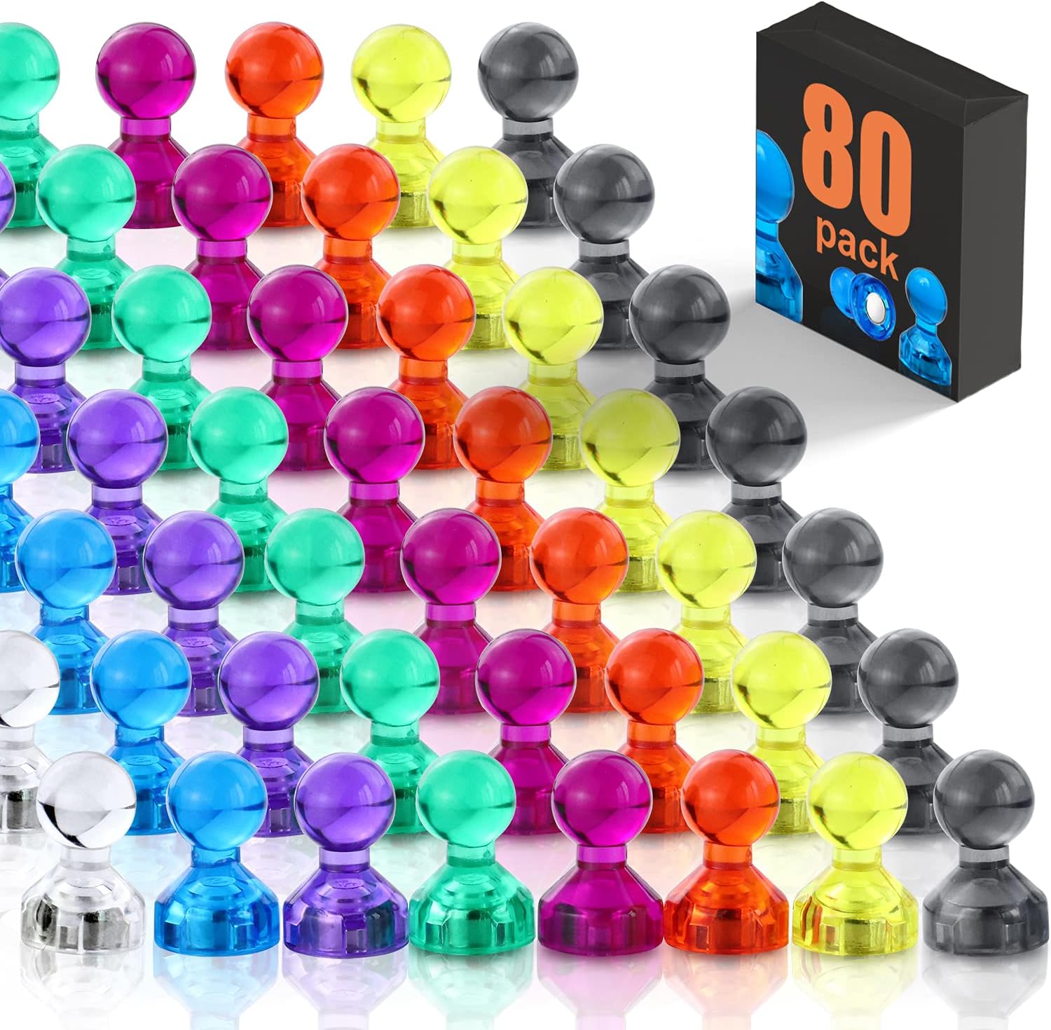 LOVIMAG Push Pin Magnets, 80 Pack 8 Colors Refrigerator Magnets, Colorful and Practical Fridge Magnets, Perfect for Whiteboard Magnets, Office Magnets, Map Magnets
