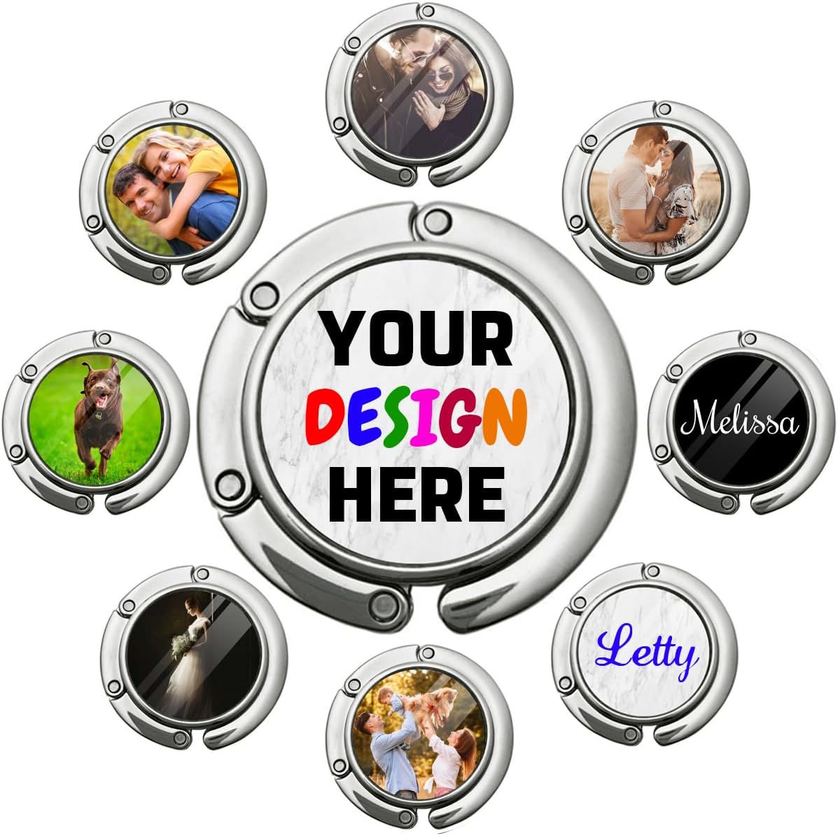 Custom Purse Hook with Photo Name Personalized Foldable Handbag Hangers Bag Hanger Holder Hook Gift for Women, 5 PCS