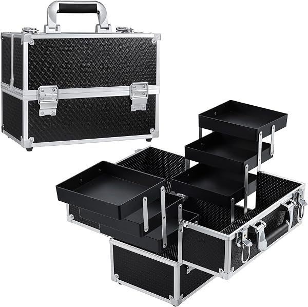 Mallette à Maquillage Valise Maquillage Coffret Rangement avec Doubles Serrures Maquillage Aluminium Boîte de Cosmétique Organiseur Professionnel Beauté Cas Vanité Grande (Noir) - 1