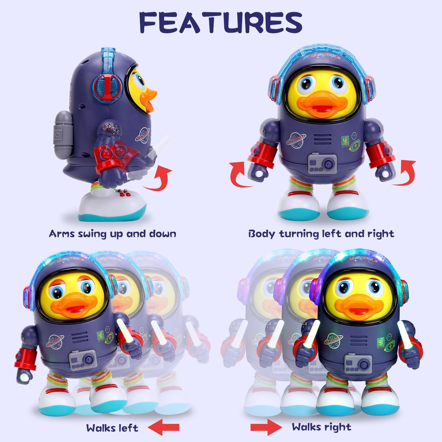 Dancing Space Duck Toy, Space Duck Dancing Musical Interactive Toy, Walking Duck Baby Robot, Electric Dancing Duck Toy Baby Musical Toys, Cute Singing Walking Duck Toys with Music LED Lights