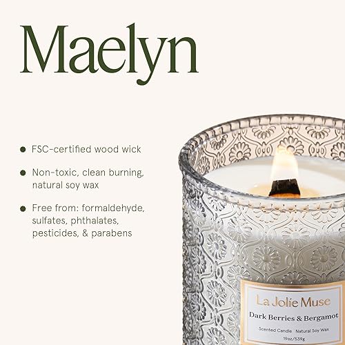 Miniatura 6 de La Jolie Muse - Vela Dark Berries & Bergamot - Moras, uva y caramelo - Vela grande de 19 oz con mecha de madera, cera de soja natural y 90 h de