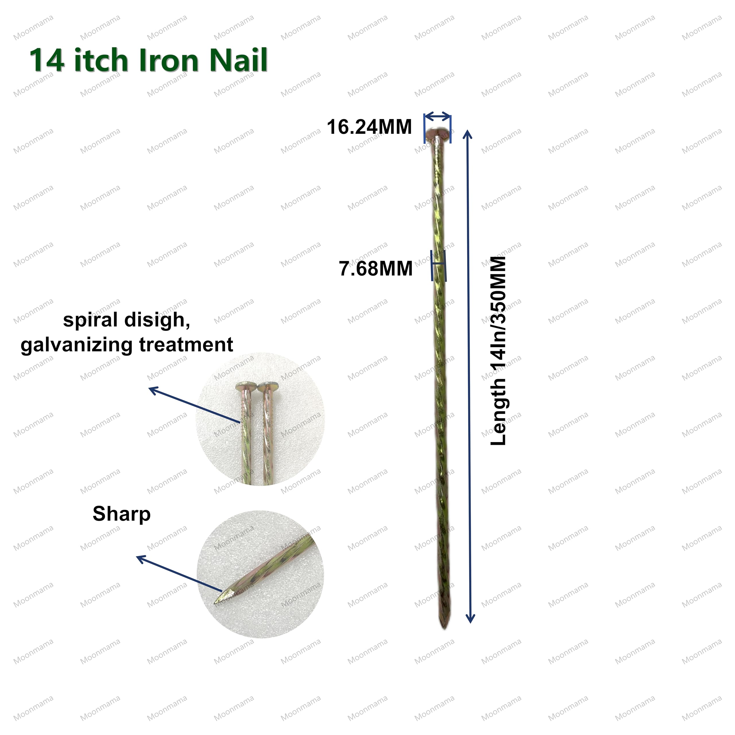14-inch Metal Steel Nails Super Long Galvanized Artificial Grass Nails, Heavy Duty, Rust Proof, Outdoor Lawn Users Outside Garden Tent Anchor Reinforcement Landscape Thread Safe and Strong (40PCS)