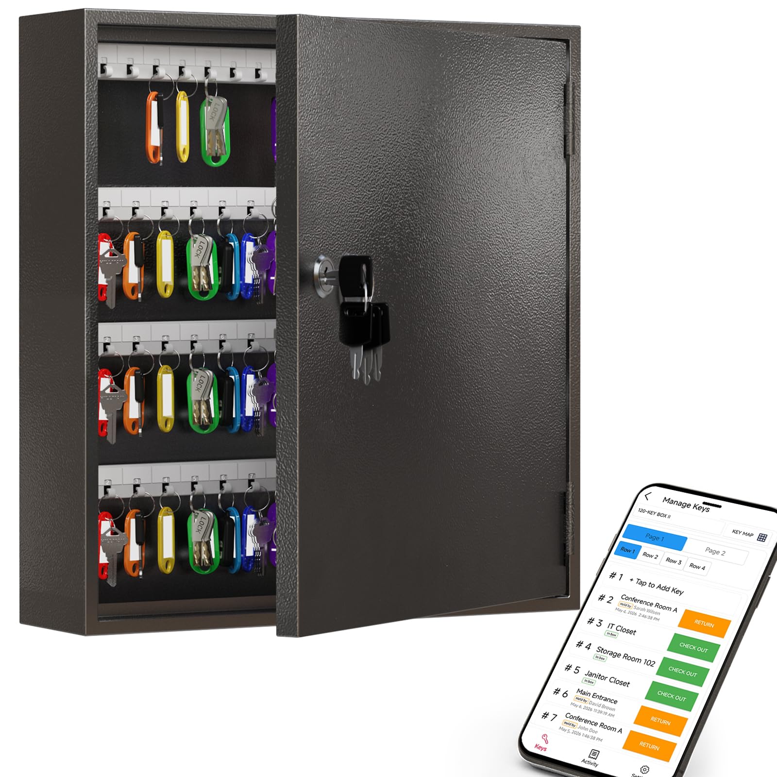 Boîte à clés en acier avec serrure armoire murale organiseur rangement 120 clés appartement