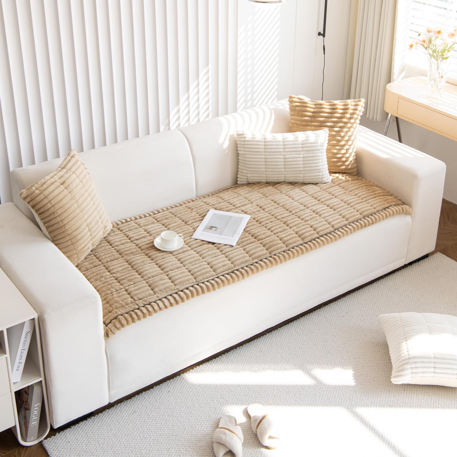 Cozy & Stylish 3 Cushion Couch Cover for Dogs - Washable, Non-Slip, White Flannel Pet-Friendly Sofa Protector 27.6x70.10 Inch