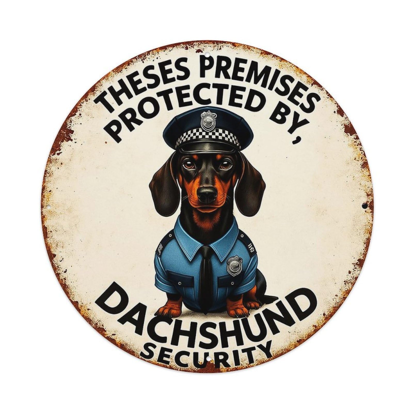 Jdyansheng Vintage Dachshund Police Officer Security Sign Tin Sign Metal Poster Metal Signs For Home Man Cave Bar Cafe Kitchen Laundry Room Wall Decorations 8X8 Inches