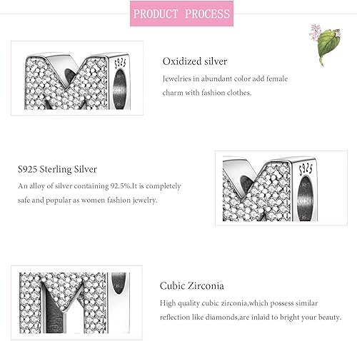 Miniatura 5 de PARCOM Letter Charms Fits Pandora Bracelets S925 Sterling Silver Initial Charms for Bracelets Alphabet A-Z Letters Bead Bracelets Necklace Pendent