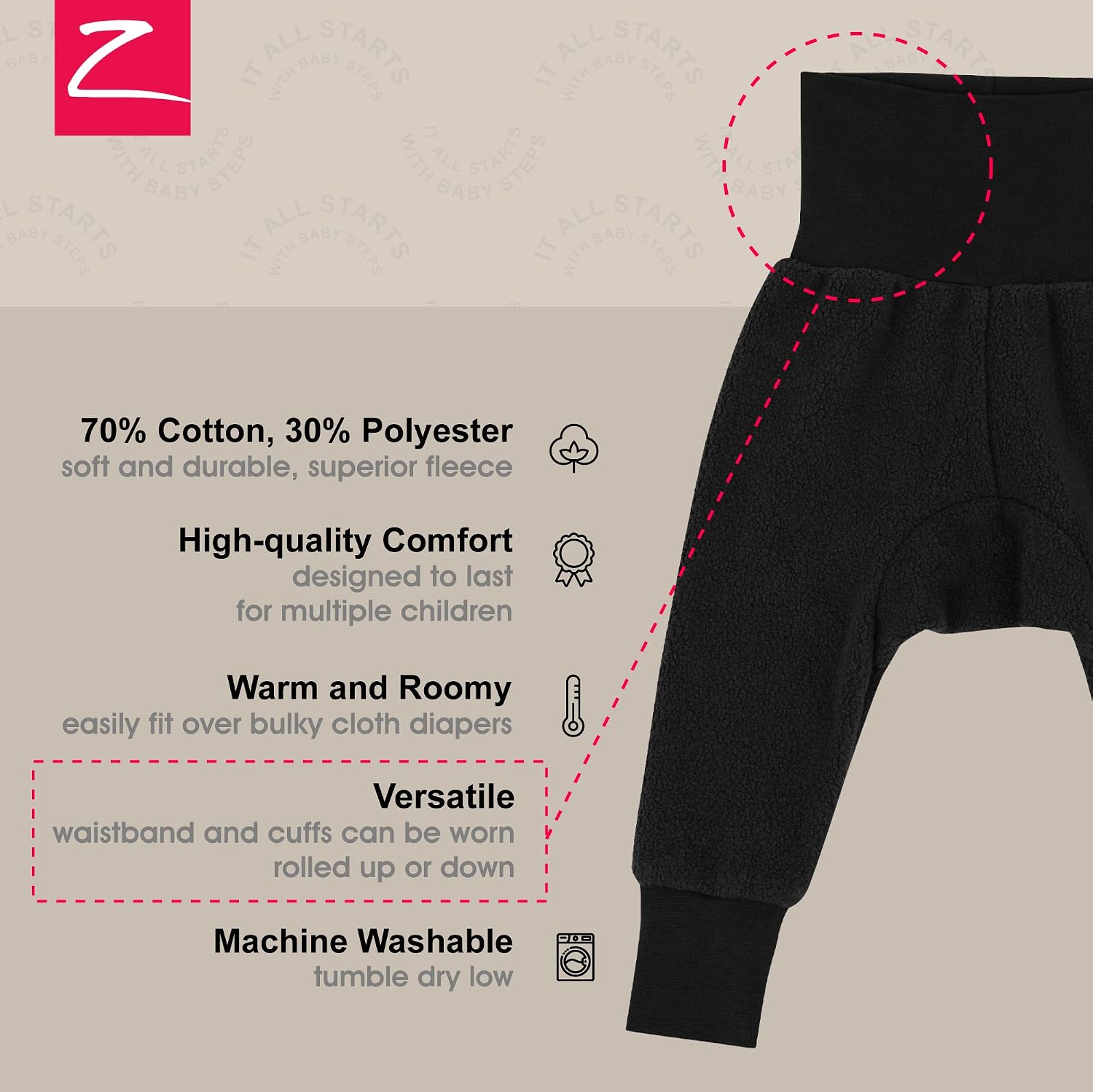 Zutano Unisex Baby Fleece Pants for Boys and Girls, Baby Sweatpants and Joggers, Black, 24 Months