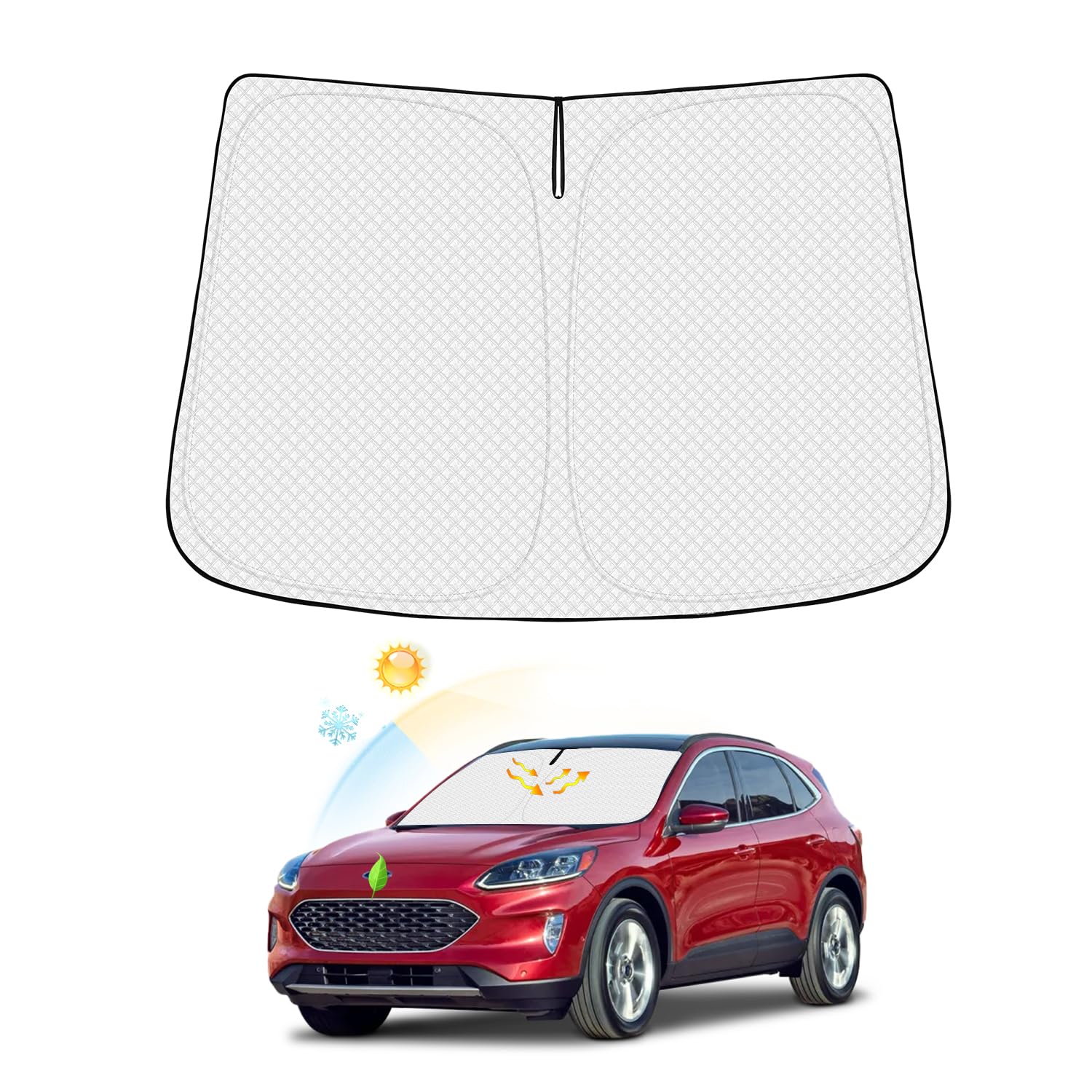 Windshield Sun Shade for 2020-2025 2026 Ford Escape Accessories Thicken 6-Layer Foldable Front Window Sunshade Sun Visor Protector Block UV Rays Keep Vehicle Cool