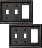 Vista 1 de Cubierta de Interruptor de Luz Doble Toggle/Decorador Individual Placa de Pared de Metal Adler, Paquete de 2 Bronce Envejecido 3 Gang, Cubierta