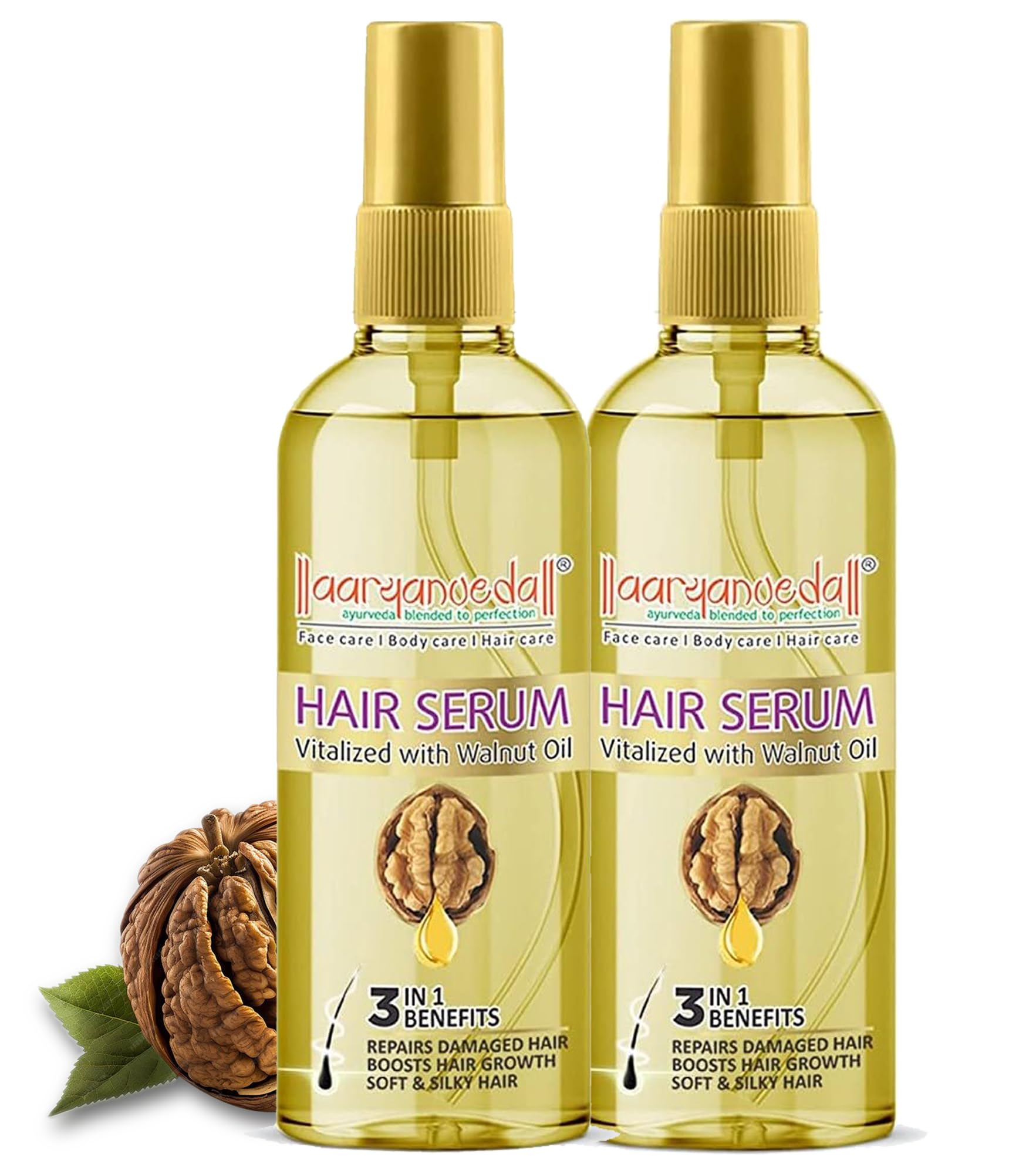 Hair Serum Vitalized with Walnut Oil - Serum for Hair Growth and Straightening, 45 mL (Pack of 2)