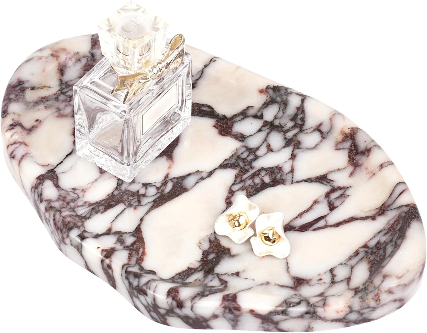 Marble Clould Tray for Bathroom - Stone Catchall Jewelry Dish for Kithchen Counter and Aesthetic Room Decor, Cute Decorative Vanity Dishes for Trinket Ring Key Candle (9.5'' x 6.3'')
