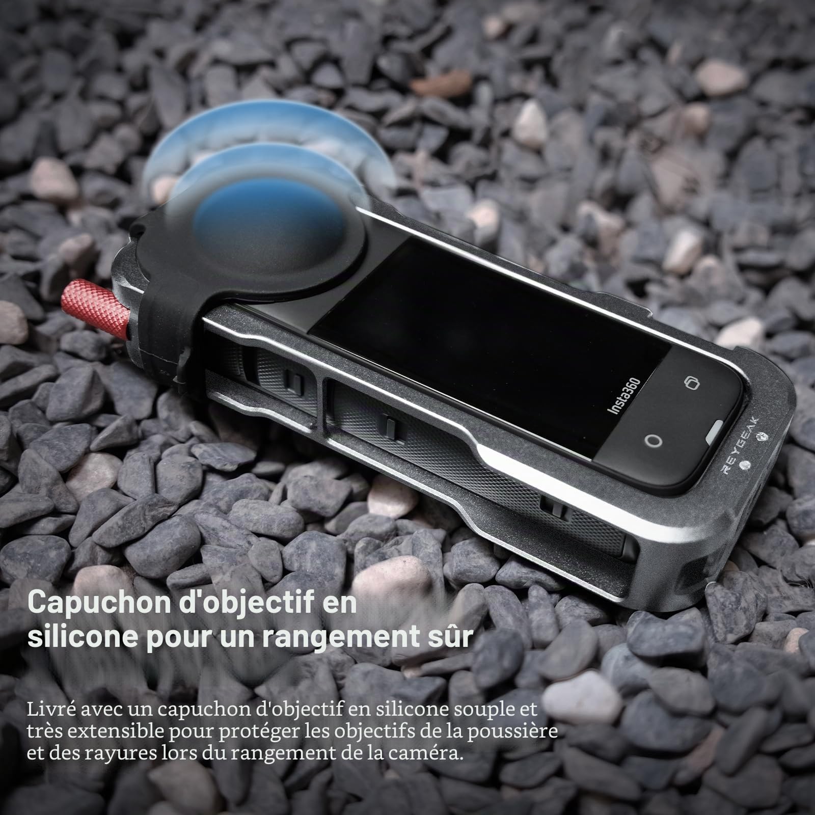 REYGEAK Coque pour Insta360 X4, Cadre Utilitaire en Aluminium pour Insta360 X4, Cage de Protection avec Couvercle d'objectif en Silicone, Interface Griffe avec Filetage 6,35 mm, Doigts Pliables