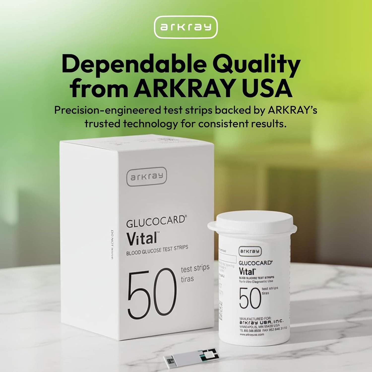 ARKRAY GLUCOCARD Vital Blood Glucose Test Strips – No Coding Required, Fast 7-Second Results, 0.5 Microliter Sample Size – Compatible with GLUCOCARD Vital Glucose Meter, 150 Count (3 Packs of 50)