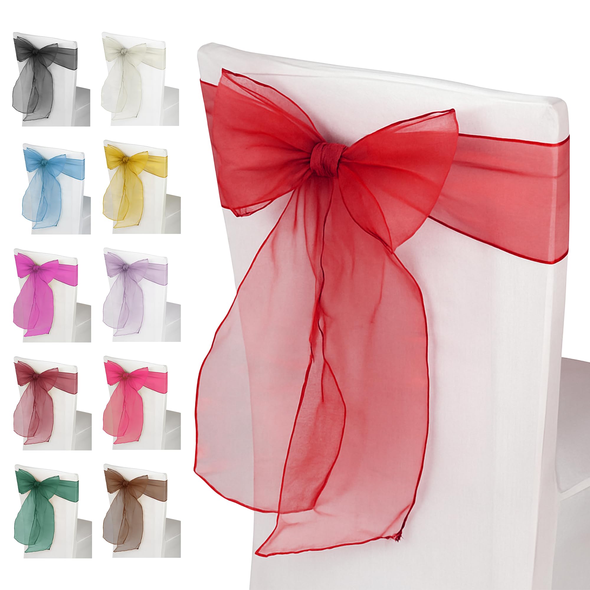 Trimming Shop Organza Chair Sashes - Red - Sheer Sash Ties, 17x280cm Wider Sash Fuller Bow Chair Cover Sashes for Wedding Chairs, Proms, Dining Table Styling & Event Decorations, 100pcs — image 1