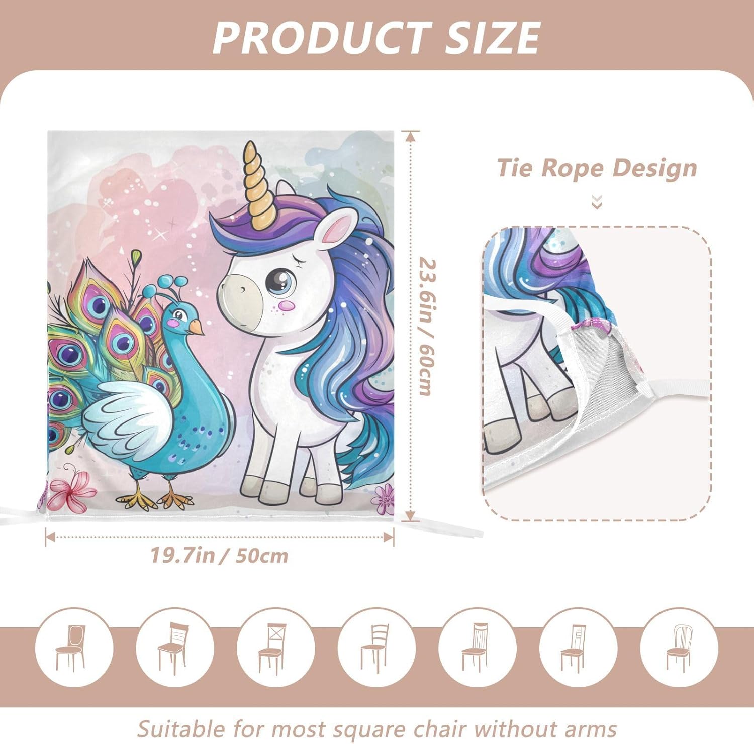 ALAZA Cute Unicorn and Peacock Chair Back Cover Set of 6, Washable Reusable Removable Chair Slipcovers Decorative Chair Cover for Home Kitchen Wedding Party